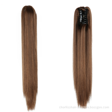 Wholesale Deep-Brown Long Straight Claw-Clip Drawstring Hairpiece Clip In Hair Tail Synthetic Hair Ponytails Extension For Women